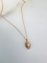 Load image into Gallery viewer, NATURAL PEAR DIAMOND HALO GOLD BEZEL PENDANT NECKLACE
