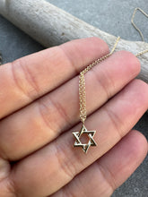 Load image into Gallery viewer, DOUBLE SIDED GOLD &amp; DIAMOND JEWISH STAR PENDANT
