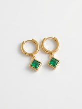 Load image into Gallery viewer, Princess Cut Natural Green Emerald Bezel Set Small Huggie Hoop Earrings