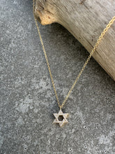 Load image into Gallery viewer, DOUBLE SIDED GOLD &amp; DIAMOND JEWISH STAR PENDANT
