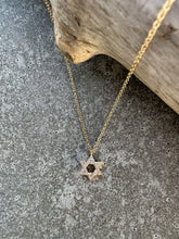 Load image into Gallery viewer, DOUBLE SIDED GOLD &amp; DIAMOND JEWISH STAR PENDANT
