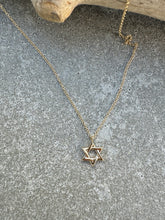 Load image into Gallery viewer, DOUBLE SIDED GOLD &amp; DIAMOND JEWISH STAR PENDANT
