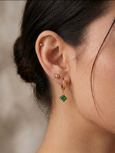 Load image into Gallery viewer, Princess Cut Natural Green Emerald Bezel Set Small Huggie Hoop Earrings