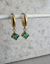 Load image into Gallery viewer, Princess Cut Natural Green Emerald Bezel Set Small Huggie Hoop Earrings
