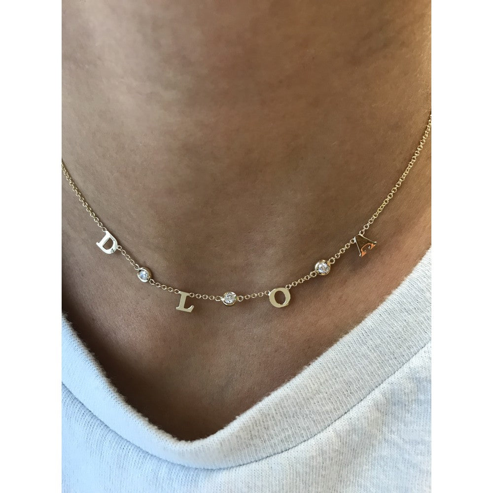COLLANA GOLD LETTER DIAMOND BEZEL NECKLACE