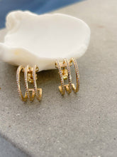 Load image into Gallery viewer, CLEO TRIPLE ROW DIAMOND HUGGIE EARRINGS