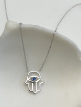 Load image into Gallery viewer, BLUE SAPPHIRE HAMSA NECKLACE