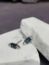 Load image into Gallery viewer, LIVIA BLUE SAPPHIRE BAGUETTE DIAMOND EARRINGS