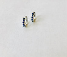 Load image into Gallery viewer, AVA BLUE SAPPHIRE HUGGIE HOOPS