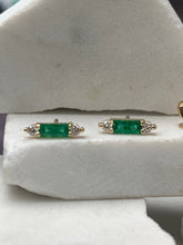Load image into Gallery viewer, ESMERALDA GREEN EMERALD DIAMOND STUDS
