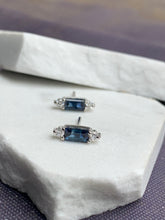Load image into Gallery viewer, LIVIA BLUE SAPPHIRE BAGUETTE DIAMOND EARRINGS