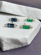 Load image into Gallery viewer, LIVIA BLUE SAPPHIRE BAGUETTE DIAMOND EARRINGS