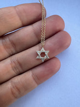 Load image into Gallery viewer, DOUBLE SIDED GOLD &amp; DIAMOND JEWISH STAR PENDANT
