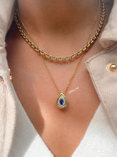 Load image into Gallery viewer, BLUE SAPPHIRE PEAR DIAMOND BZEL GOLD PENDANT NECKLACE
