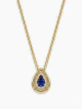 Load image into Gallery viewer, BLUE SAPPHIRE PEAR DIAMOND BZEL GOLD PENDANT NECKLACE
