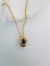 Load image into Gallery viewer, BLUE SAPPHIRE PEAR DIAMOND BZEL GOLD PENDANT NECKLACE
