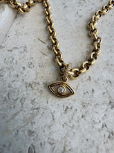 Load image into Gallery viewer, 14K Solid Gold Diamond Eye Charm | Locking Enhancer Pendant for Necklaces, Bracelets &amp; Anklets
