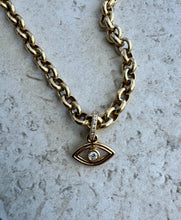 Load image into Gallery viewer, 14K Solid Gold Diamond Eye Charm | Locking Enhancer Pendant for Necklaces, Bracelets &amp; Anklets

