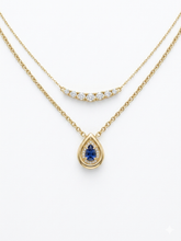 Load image into Gallery viewer, BLUE SAPPHIRE PEAR DIAMOND BZEL GOLD PENDANT NECKLACE
