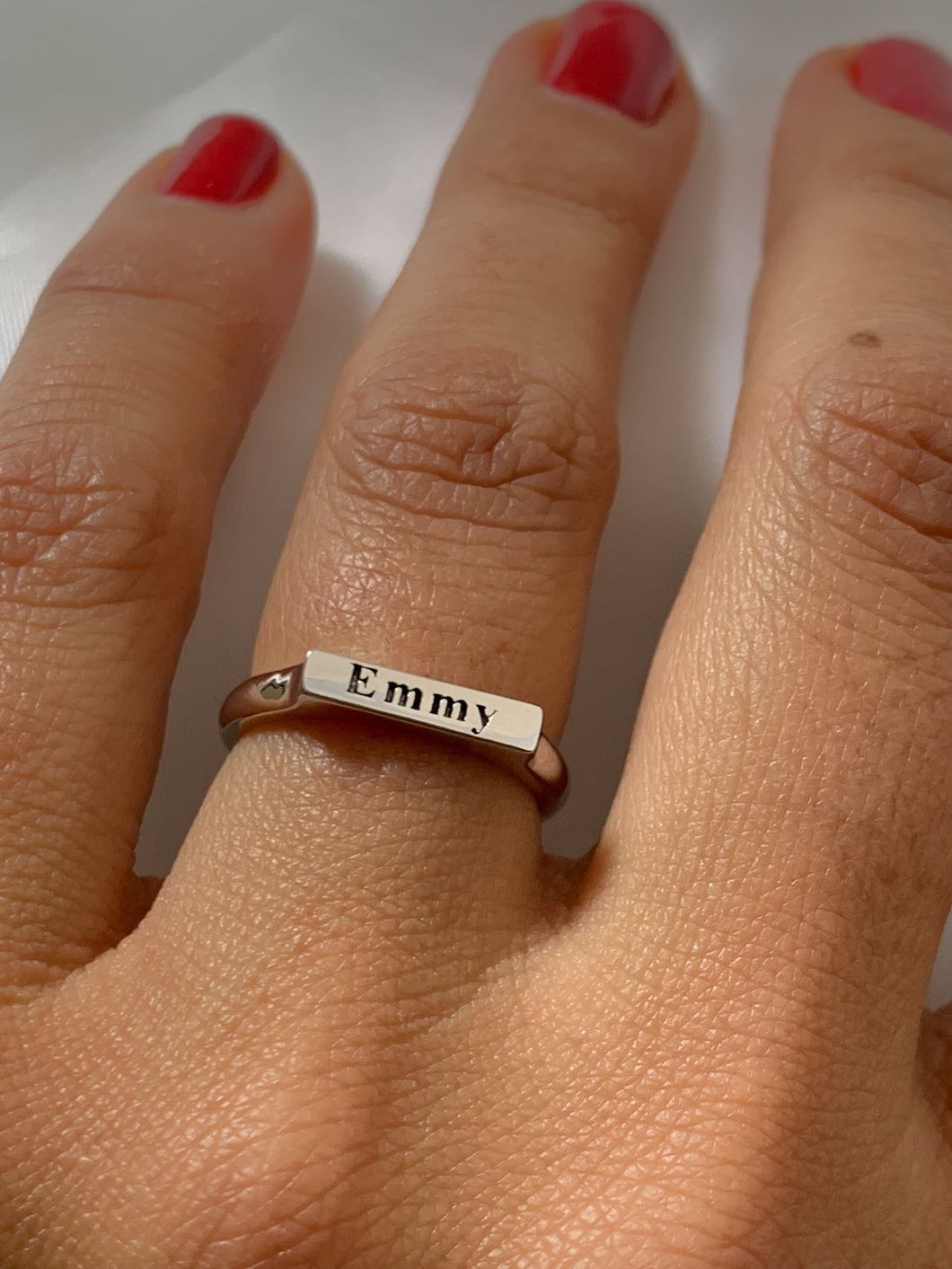 Personalized Two-Finger Name Ring with Beading and Rhodium 